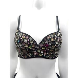 Custom Hand-Sewn Gem Bra with Embellished Band Size L